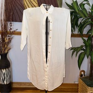 Chico’s White Button-Down Tunic Shirt